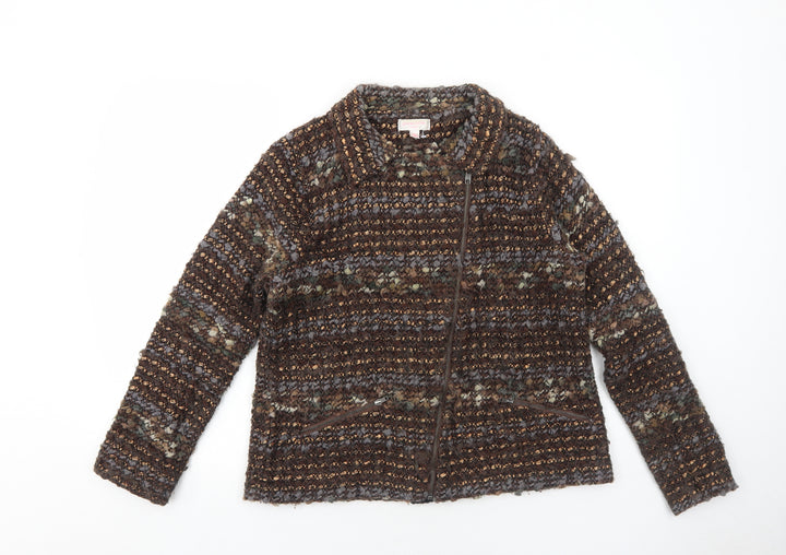 Gharani Strok Womens Brown Geometric Jacket Size XL Zip