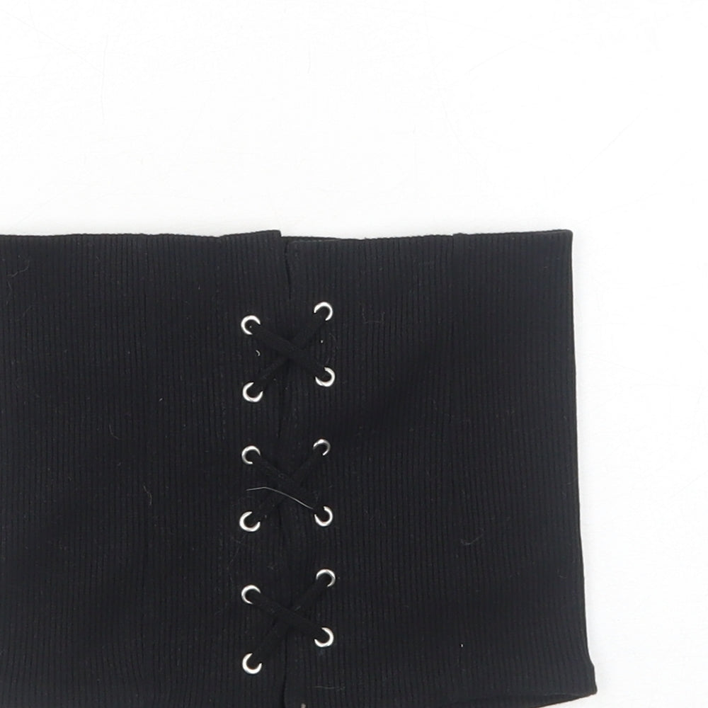 Bershka Womens Black Cotton Basic Tank Size M Off the Shoulder