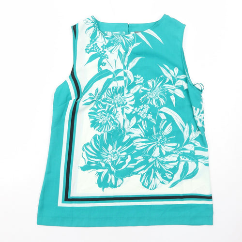 Principles Womens Green Floral Polyester Basic Tank Size 10 Round Neck