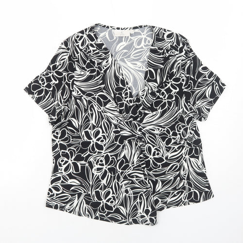 CC Womens Black Floral Polyester Basic Blouse Size M V-Neck