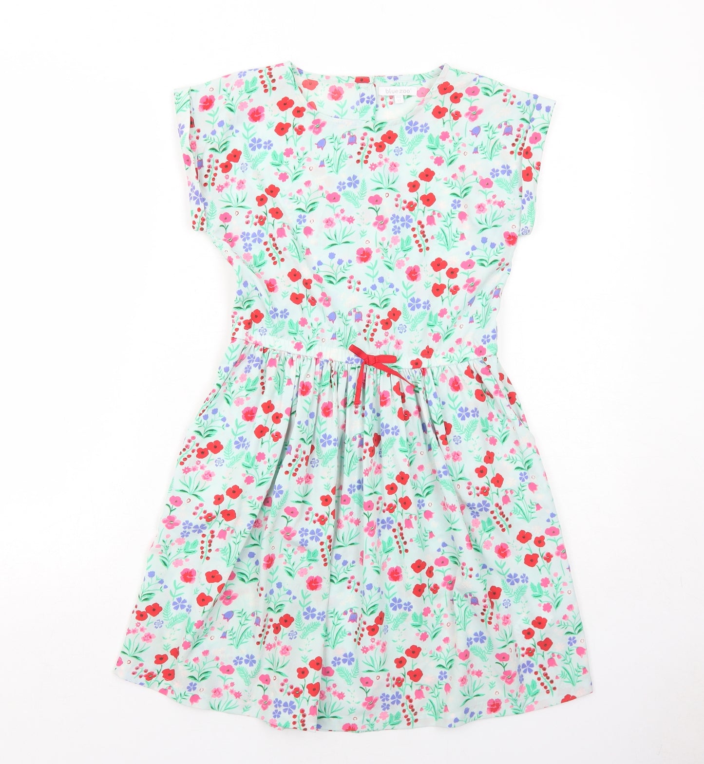 Blue Zoo Girls Green Floral Polyester T-Shirt Dress Size 11 Years Round Neck Button