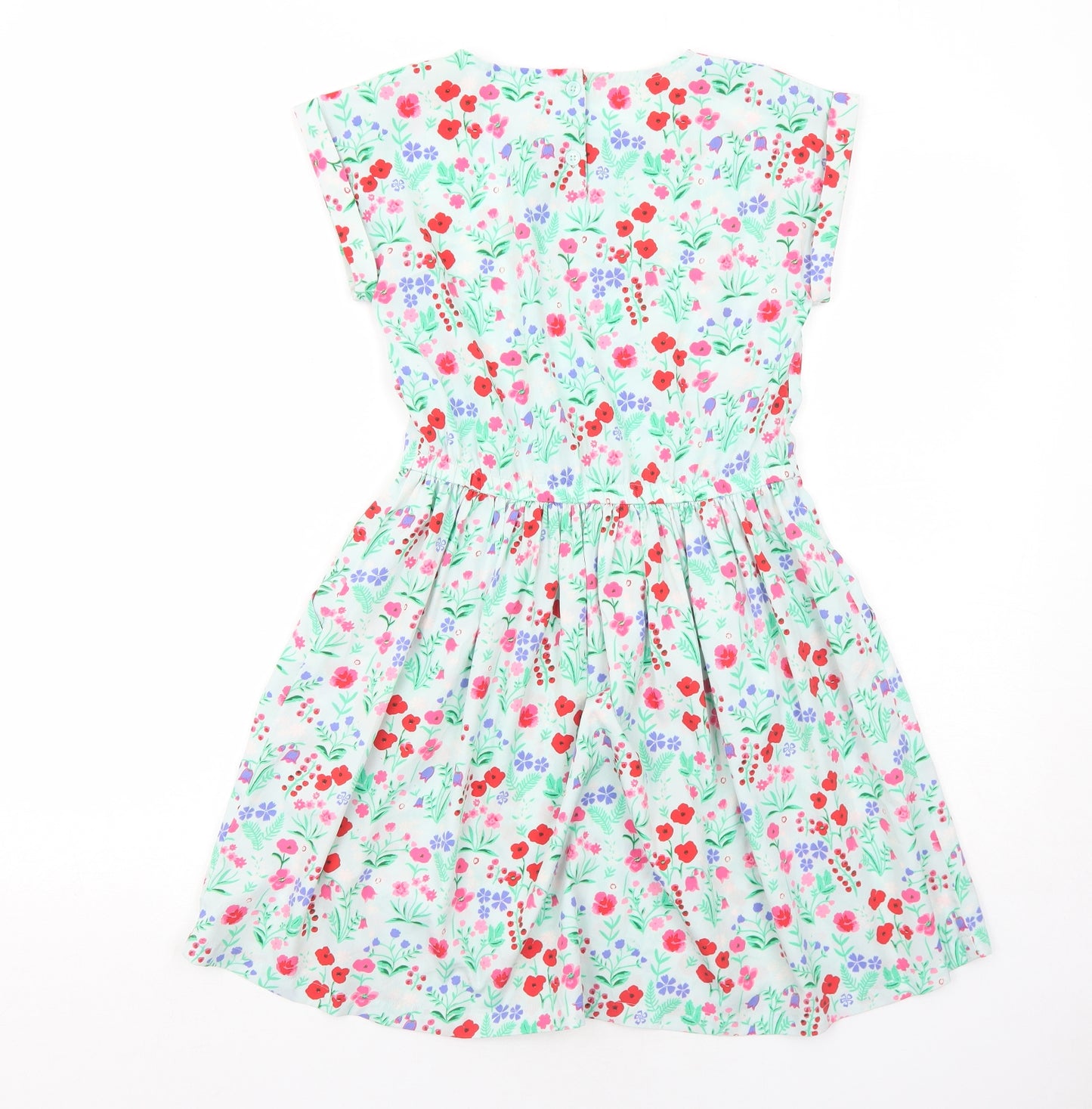 Blue Zoo Girls Green Floral Polyester T-Shirt Dress Size 11 Years Round Neck Button
