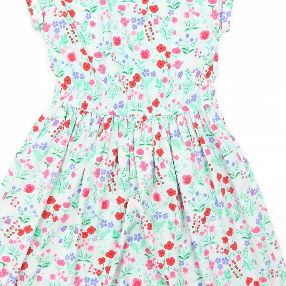 Blue Zoo Girls Green Floral Polyester T-Shirt Dress Size 11 Years Round Neck Button