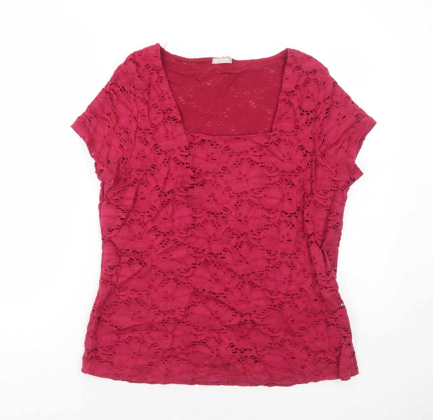 Planet Womens Red Floral Nylon Basic T-Shirt Size XL Square Neck