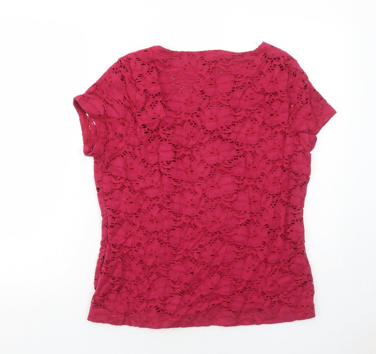 Planet Womens Red Floral Nylon Basic T-Shirt Size XL Square Neck