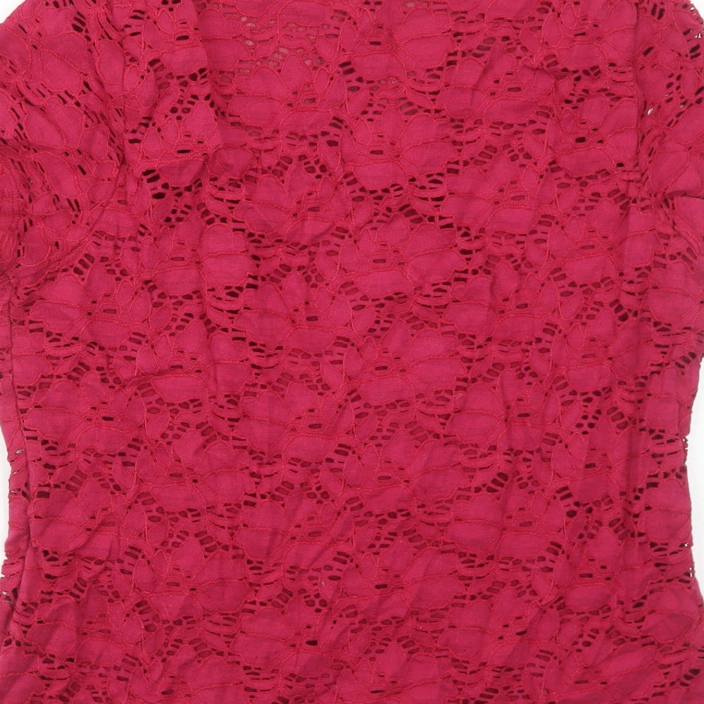 Planet Womens Red Floral Nylon Basic T-Shirt Size XL Square Neck