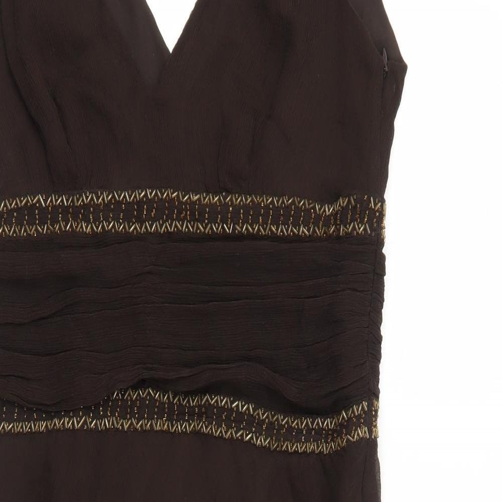Marks and Spencer Womens Brown Silk A-Line Size 14 V-Neck Zip