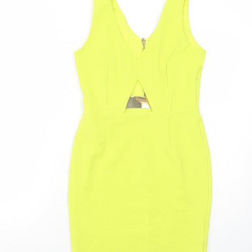 Miss Selfridge Womens Yellow Polyester Shift Size 10 V-Neck Zip