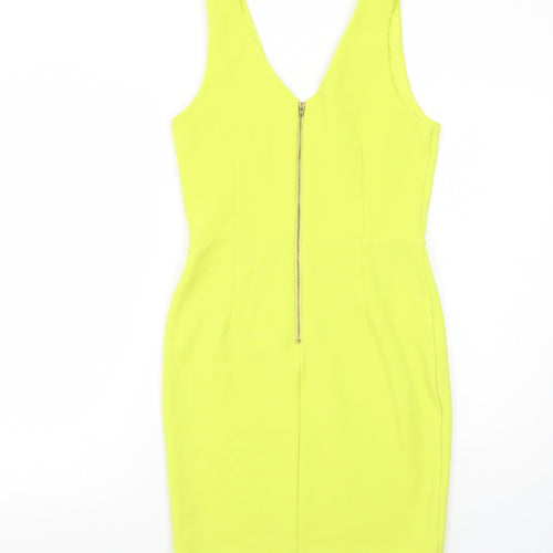 Miss Selfridge Womens Yellow Polyester Shift Size 10 V-Neck Zip