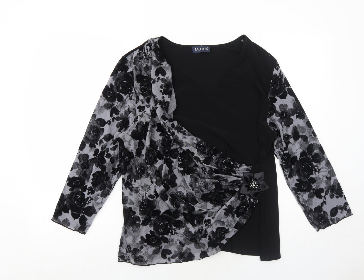 Saloos Womens Black Polyester Basic Blouse Size 2XL Round Neck