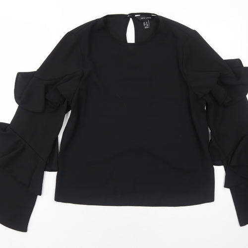 New Look Womens Black Polyester Basic Blouse Size 10 Round Neck