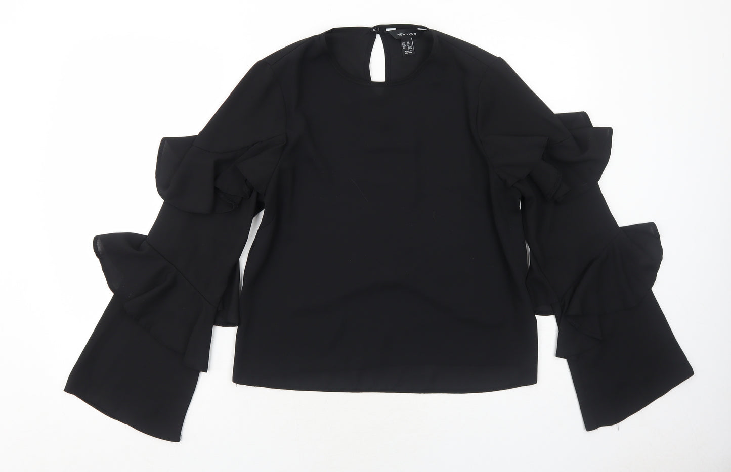 New Look Womens Black Polyester Basic Blouse Size 10 Round Neck