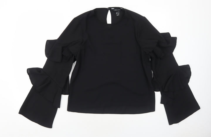 New Look Womens Black Polyester Basic Blouse Size 10 Round Neck