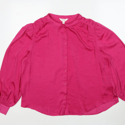 Per Una Womens Pink Polyester Basic Button-Up Size 16 Round Neck