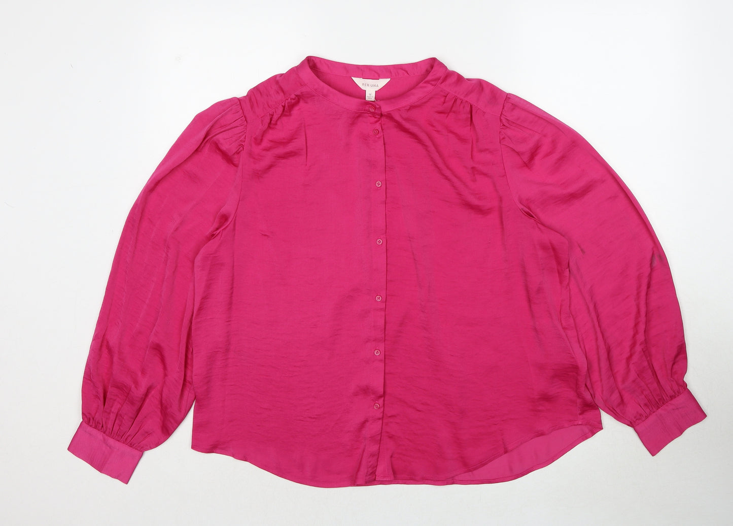Per Una Womens Pink Polyester Basic Button-Up Size 16 Round Neck