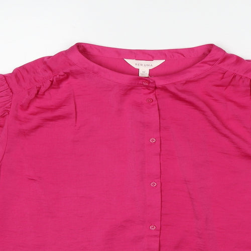 Per Una Womens Pink Polyester Basic Button-Up Size 16 Round Neck