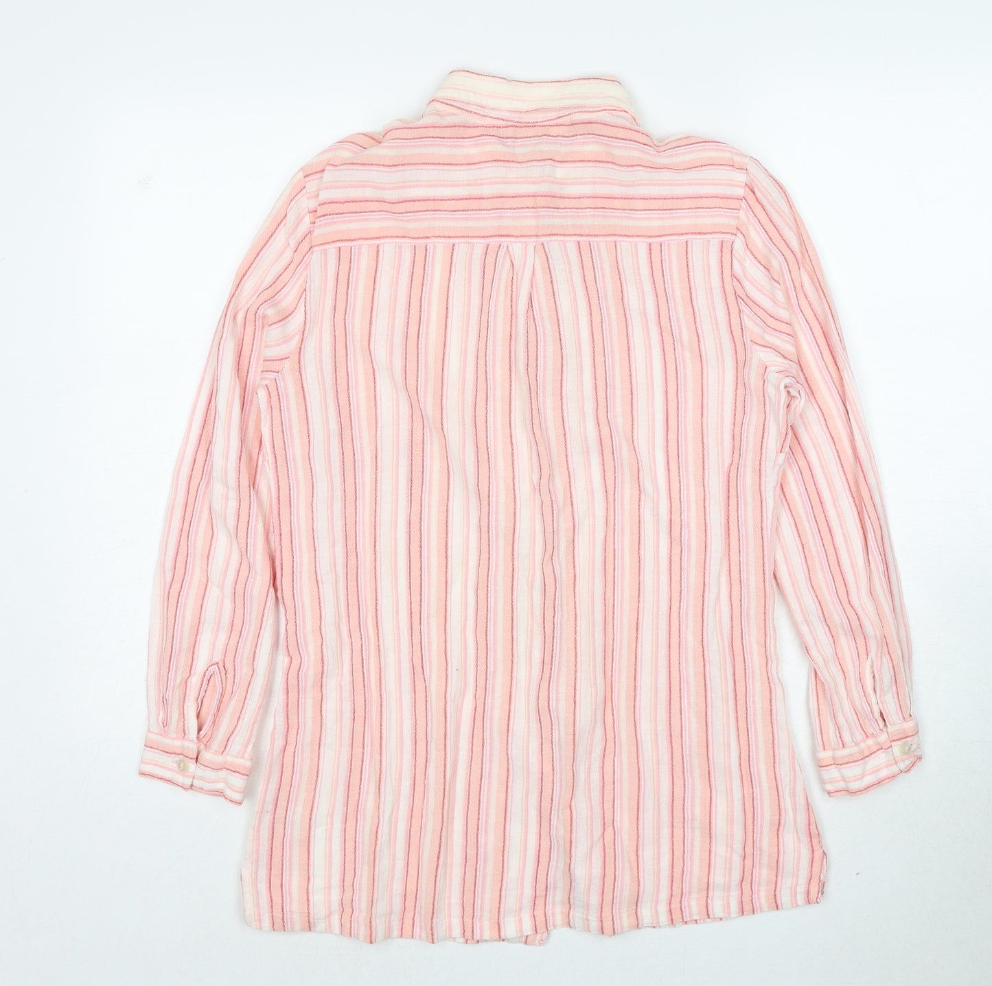For Women Womens Pink Striped Cotton Basic Button-Up Size 14 Collared