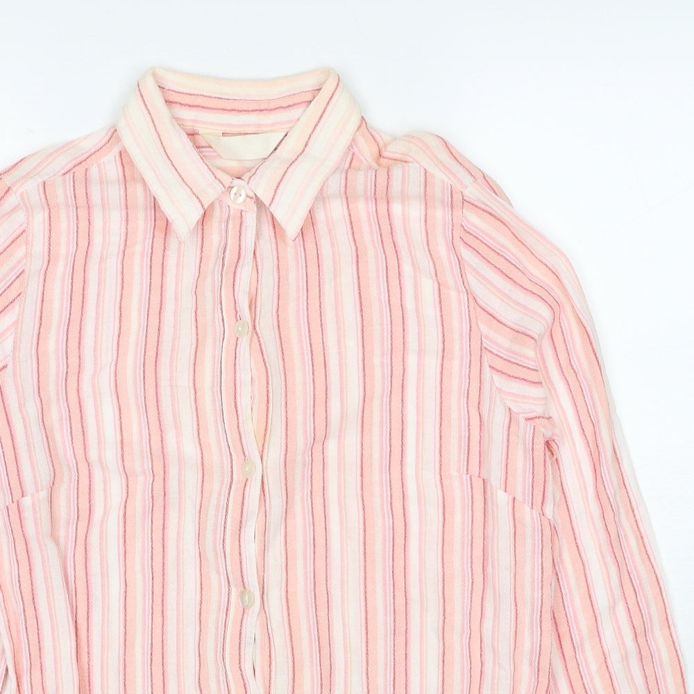 For Women Womens Pink Striped Cotton Basic Button-Up Size 14 Collared