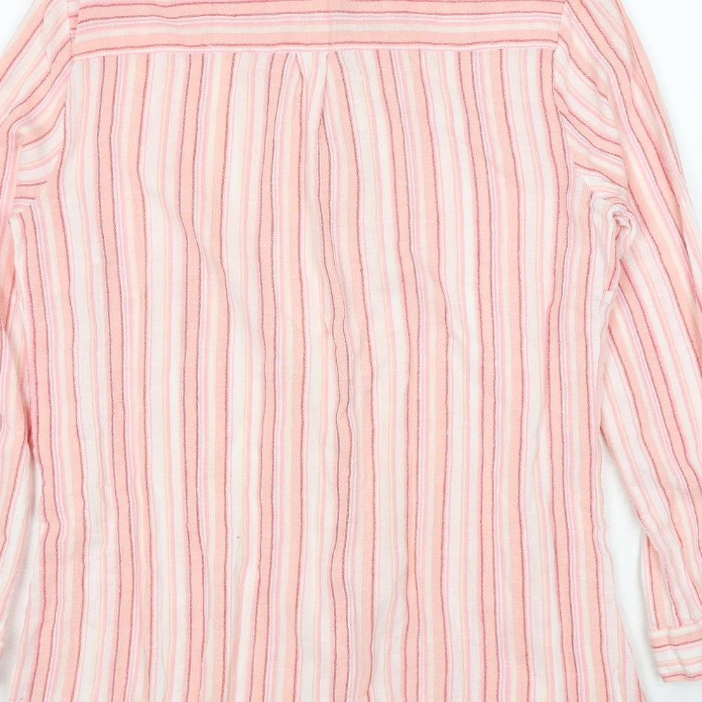 For Women Womens Pink Striped Cotton Basic Button-Up Size 14 Collared