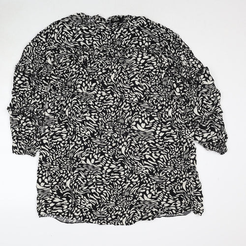 Very Womens Black Geometric Viscose A-Line Size 14 Round Neck Button