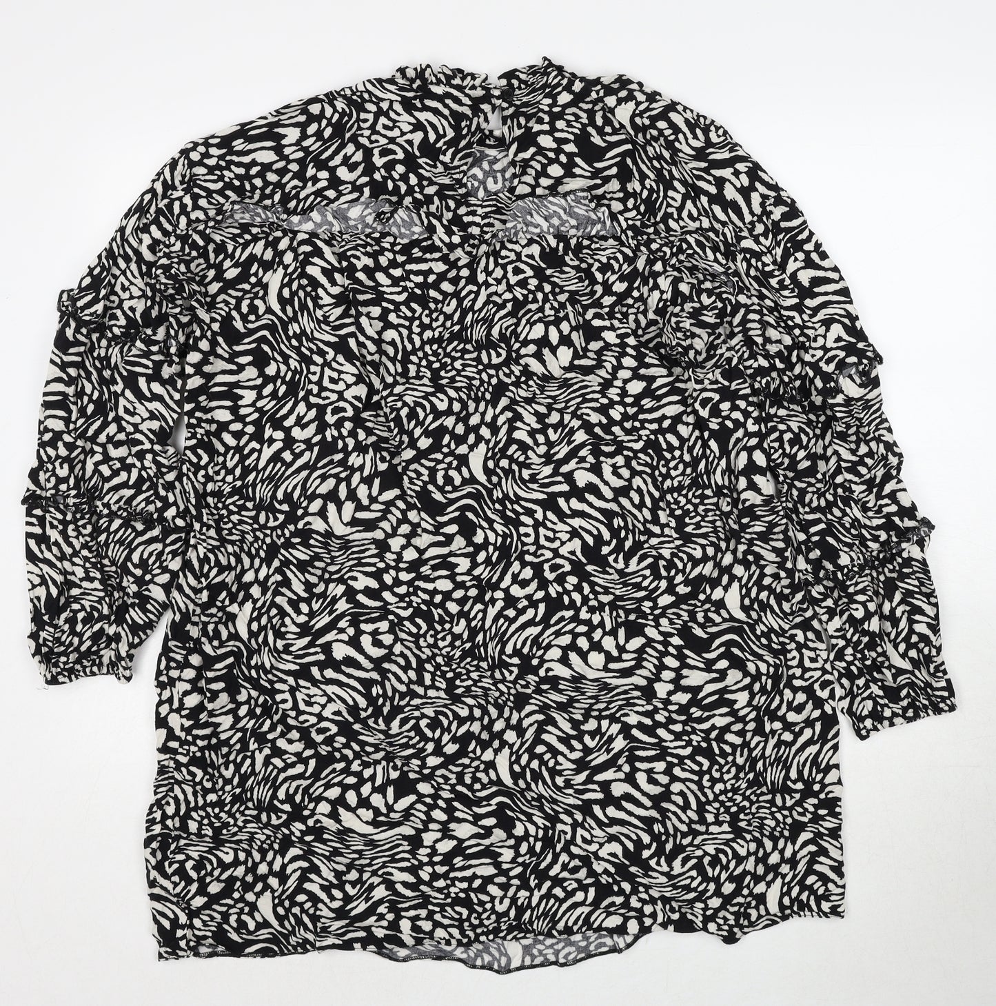 Very Womens Black Geometric Viscose A-Line Size 14 Round Neck Button