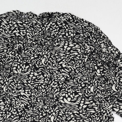 Very Womens Black Geometric Viscose A-Line Size 14 Round Neck Button