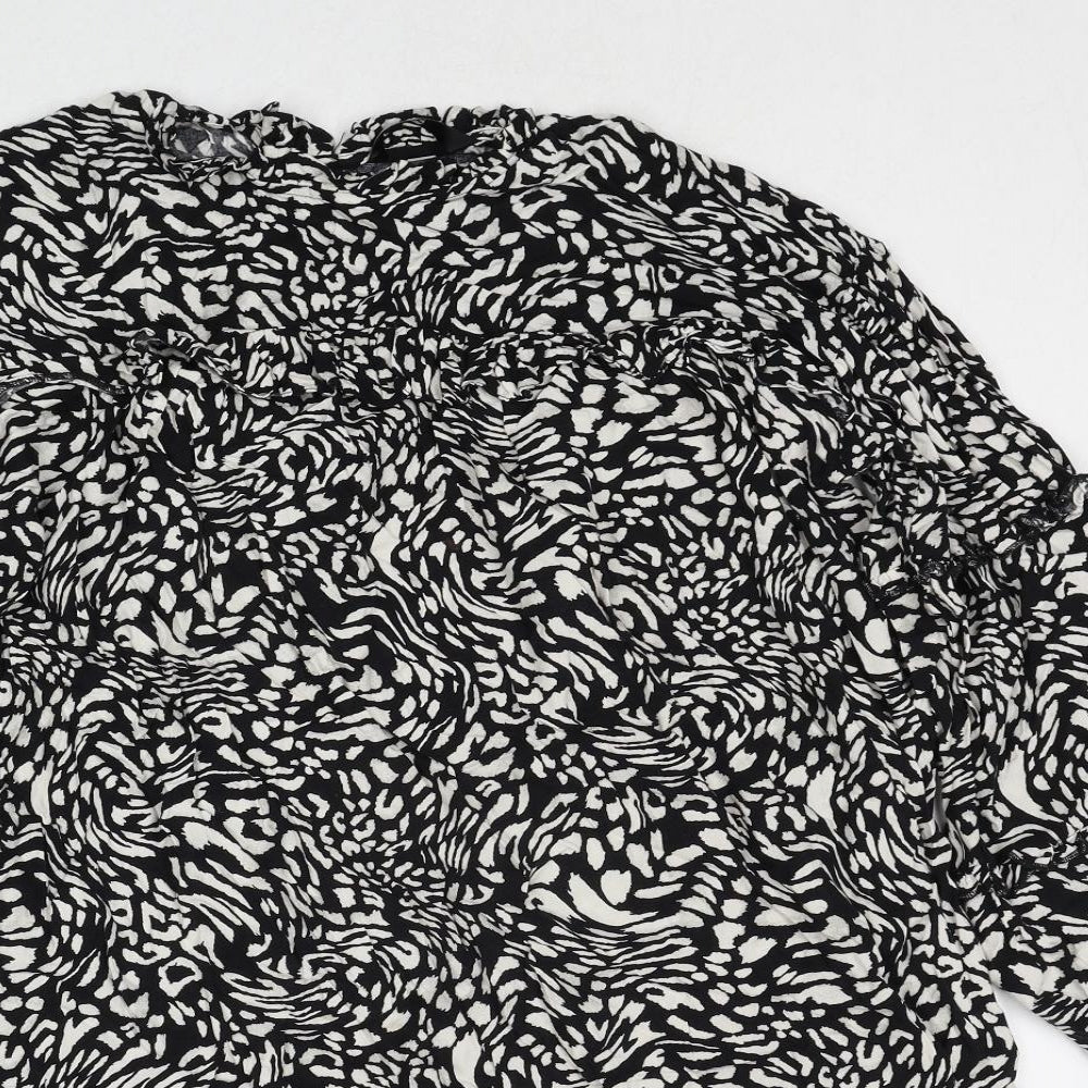 Very Womens Black Geometric Viscose A-Line Size 14 Round Neck Button