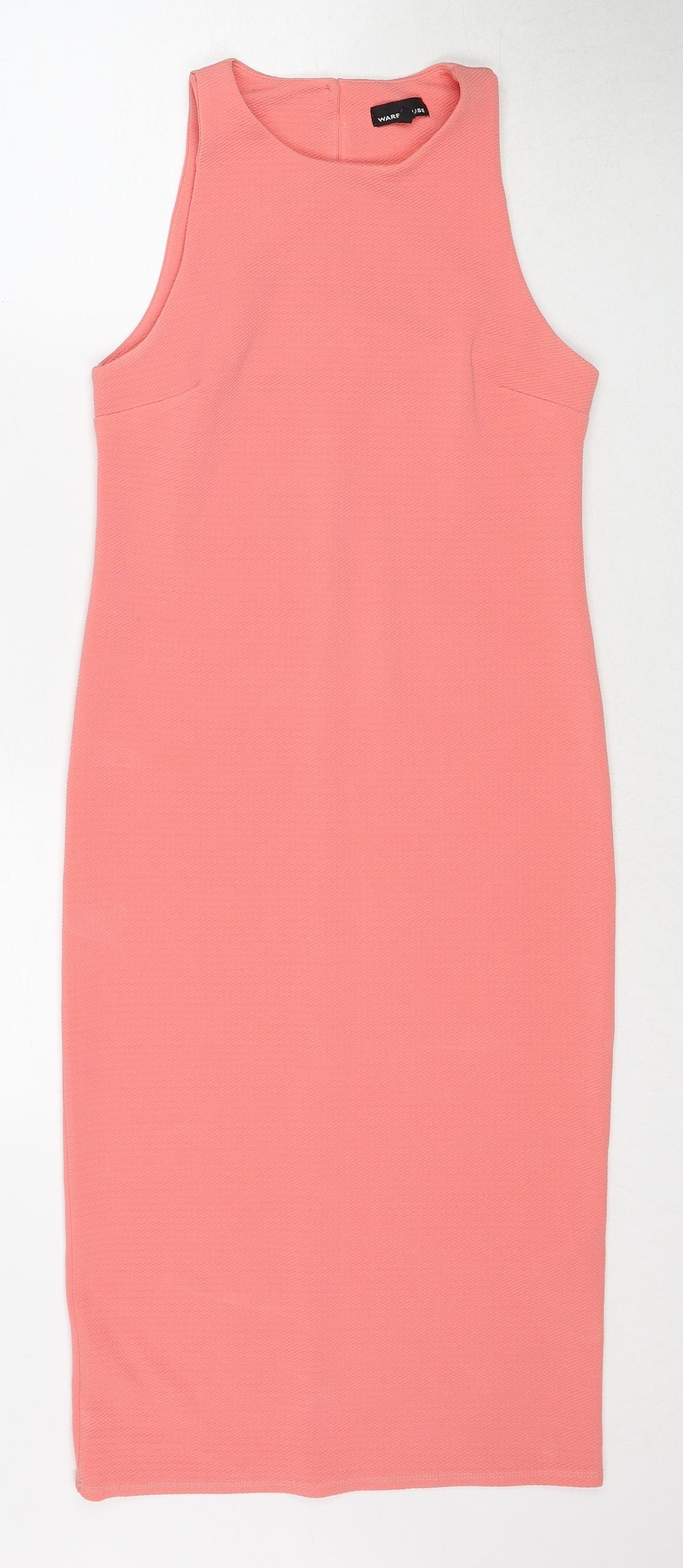 Warehouse Womens Pink Polyester Shift Size 8 Round Neck Button