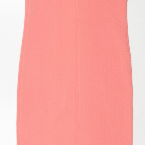 Warehouse Womens Pink Polyester Shift Size 8 Round Neck Button