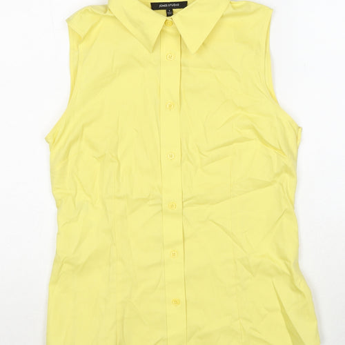 Jones Studio Womens Yellow Cotton Basic Button-Up Size 8 Collared