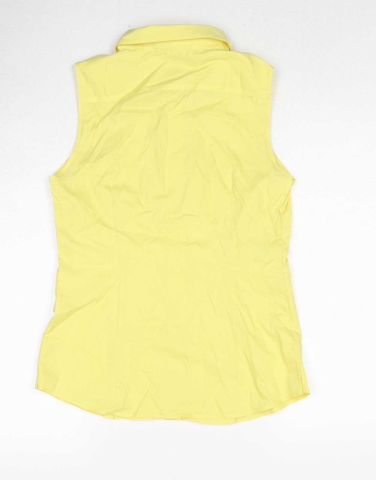 Jones Studio Womens Yellow Cotton Basic Button-Up Size 8 Collared