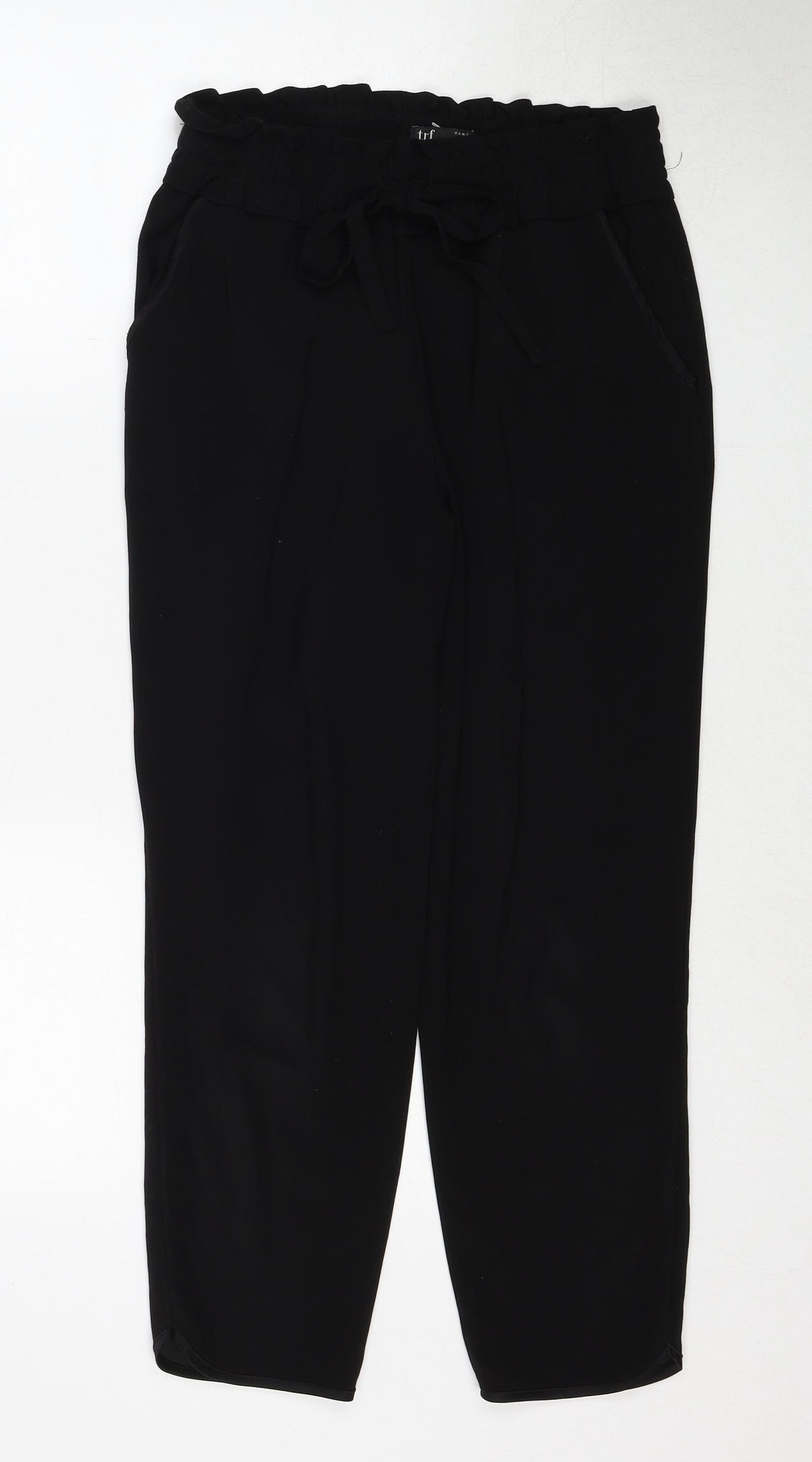 Zara Womens Black Polyester Trousers Size S Regular Drawstring