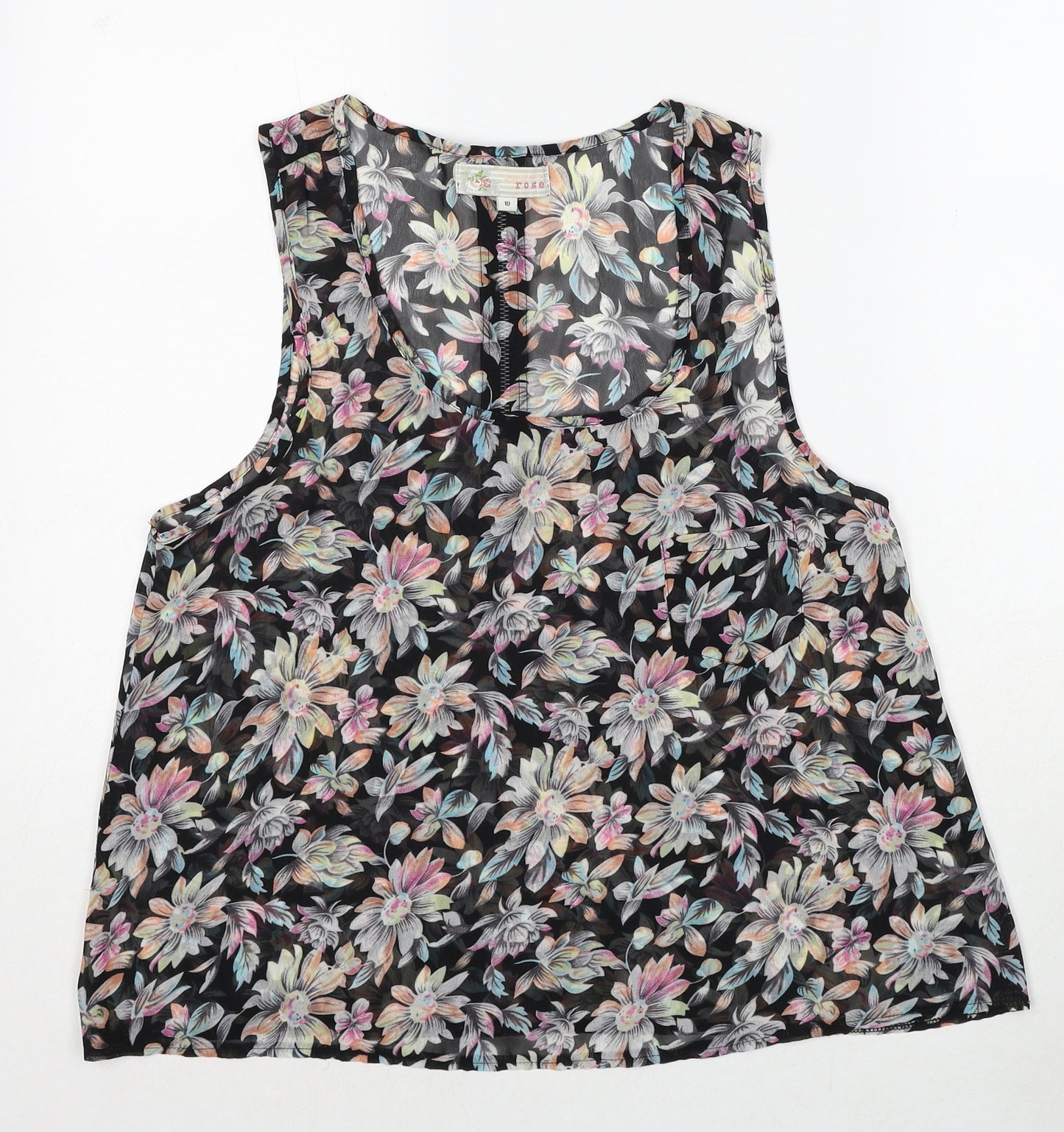 Cameo Rose Womens Multicoloured Floral Polyester Basic Tank Size 10 Scoop Neck