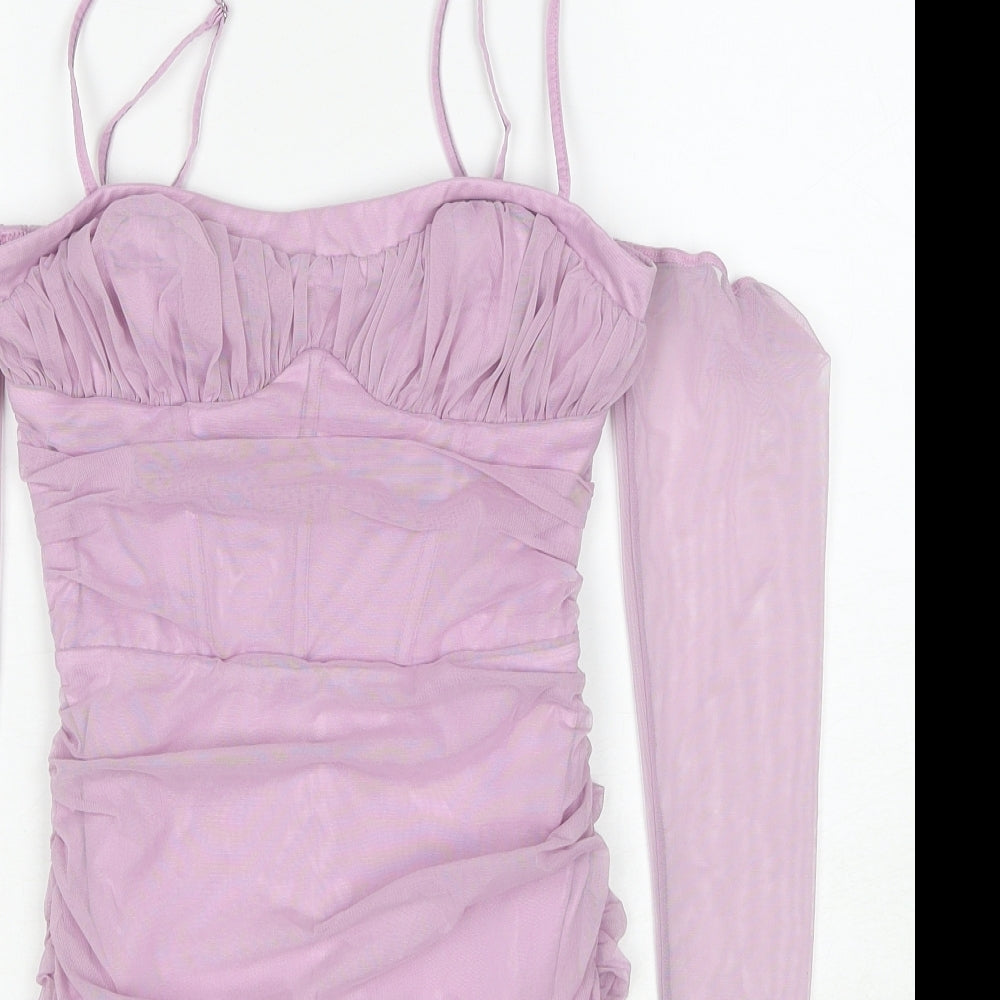 Oh Polly Womens Pink Polyester Bodycon Size 8 Off the Shoulder Zip