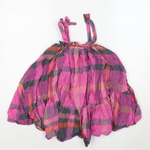 NEXT Girls Pink Plaid Cotton Tank Dress Size 6 Years Square Neck Pullover