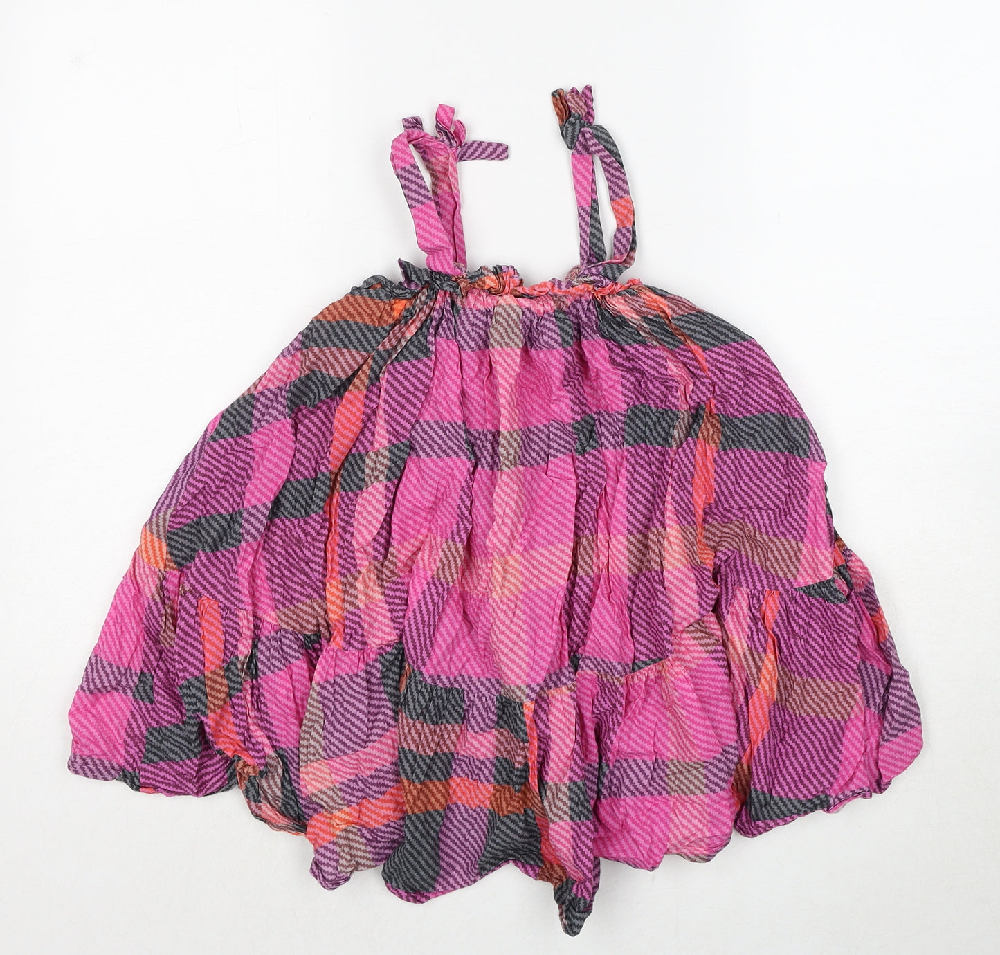 NEXT Girls Pink Plaid Cotton Tank Dress Size 6 Years Square Neck Pullover