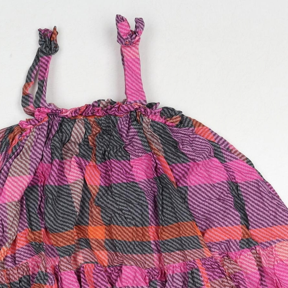 NEXT Girls Pink Plaid Cotton Tank Dress Size 6 Years Square Neck Pullover