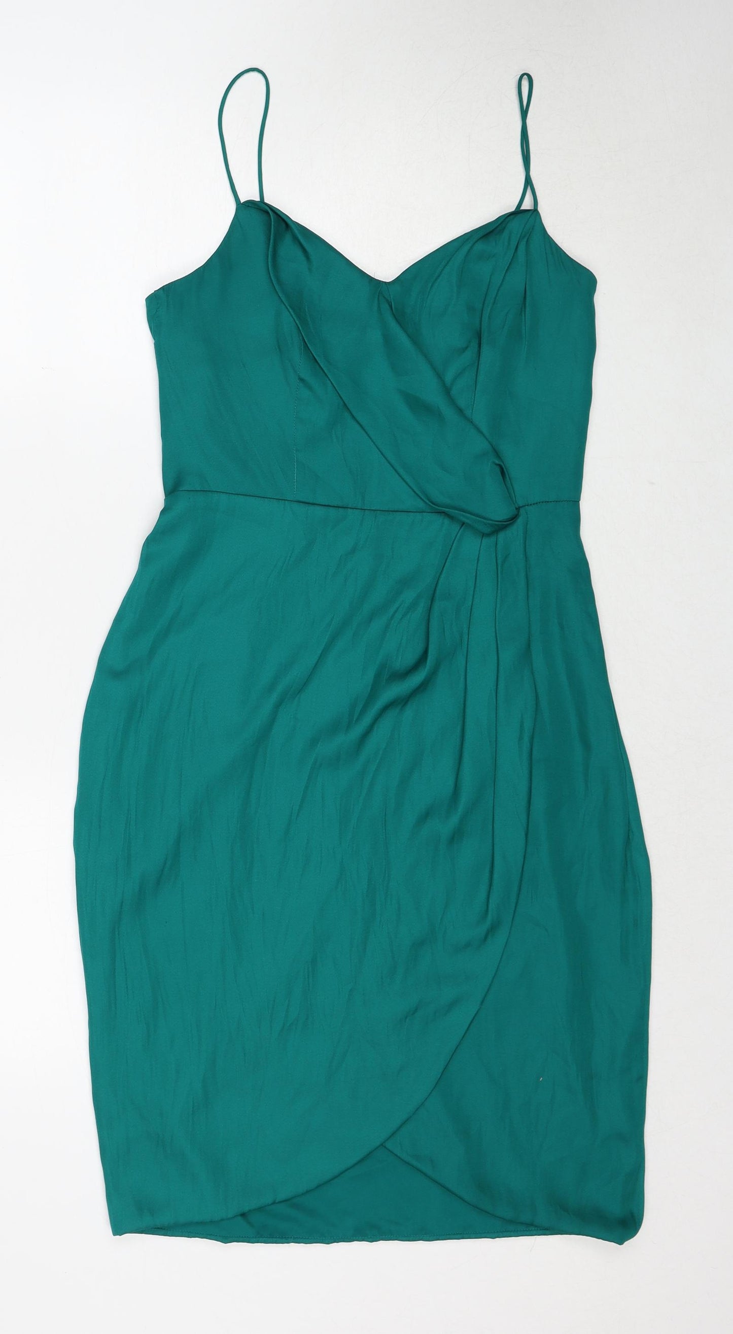 Banana Republic Womens Green Polyester Slip Dress Size 14 V-Neck Zip