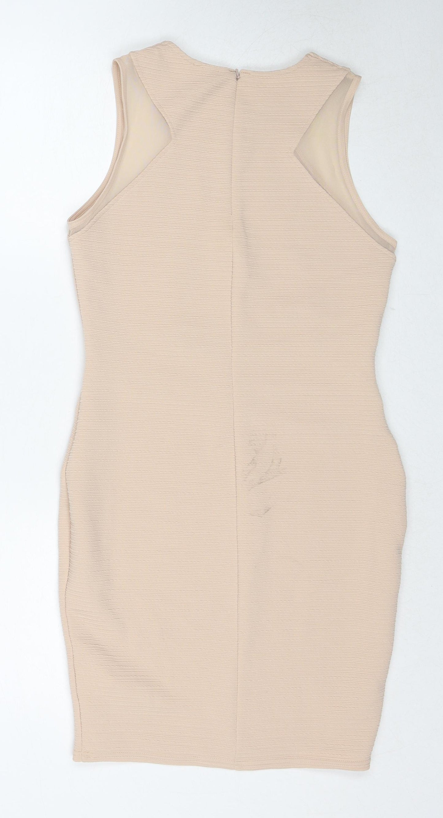 River Island Womens Beige Polyester Bodycon Size 12 Round Neck Zip