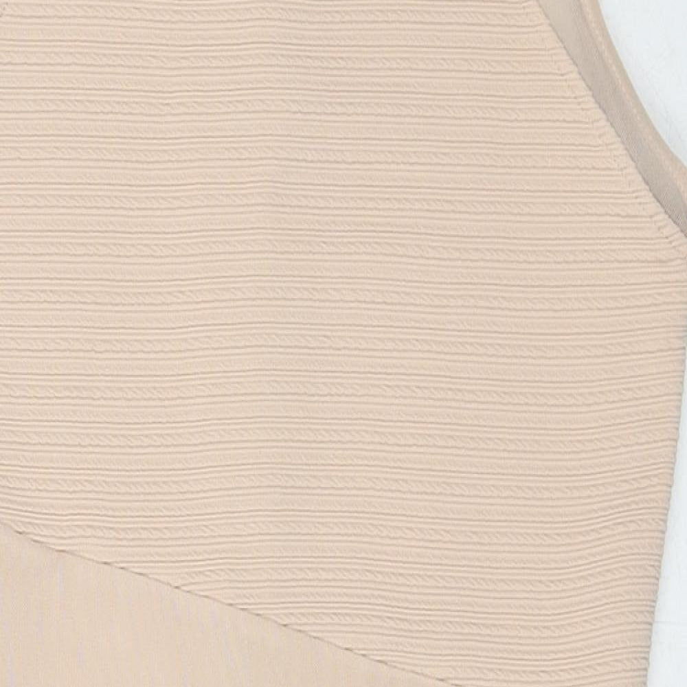River Island Womens Beige Polyester Bodycon Size 12 Round Neck Zip