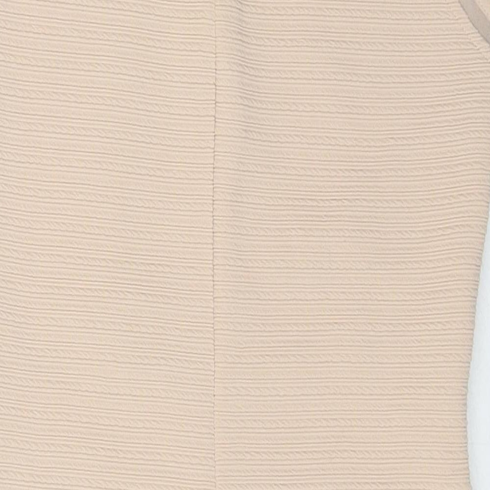 River Island Womens Beige Polyester Bodycon Size 12 Round Neck Zip