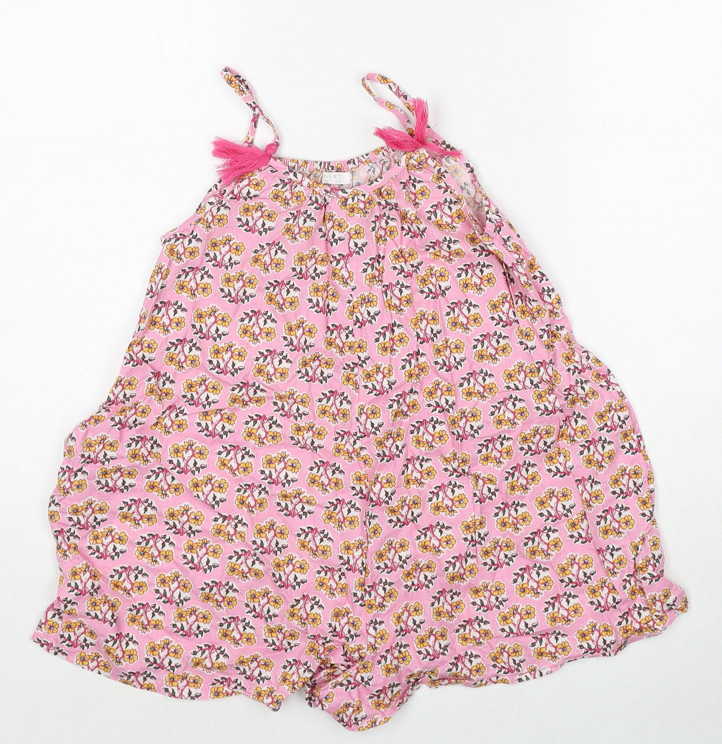 NEXT Girls Pink Floral Cotton Playsuit One-Piece Size 7-8 Years Pullover
