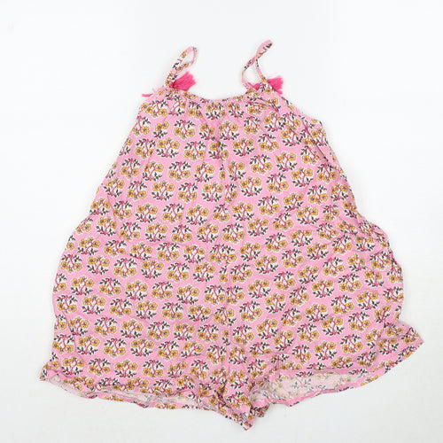 NEXT Girls Pink Floral Cotton Playsuit One-Piece Size 7-8 Years Pullover