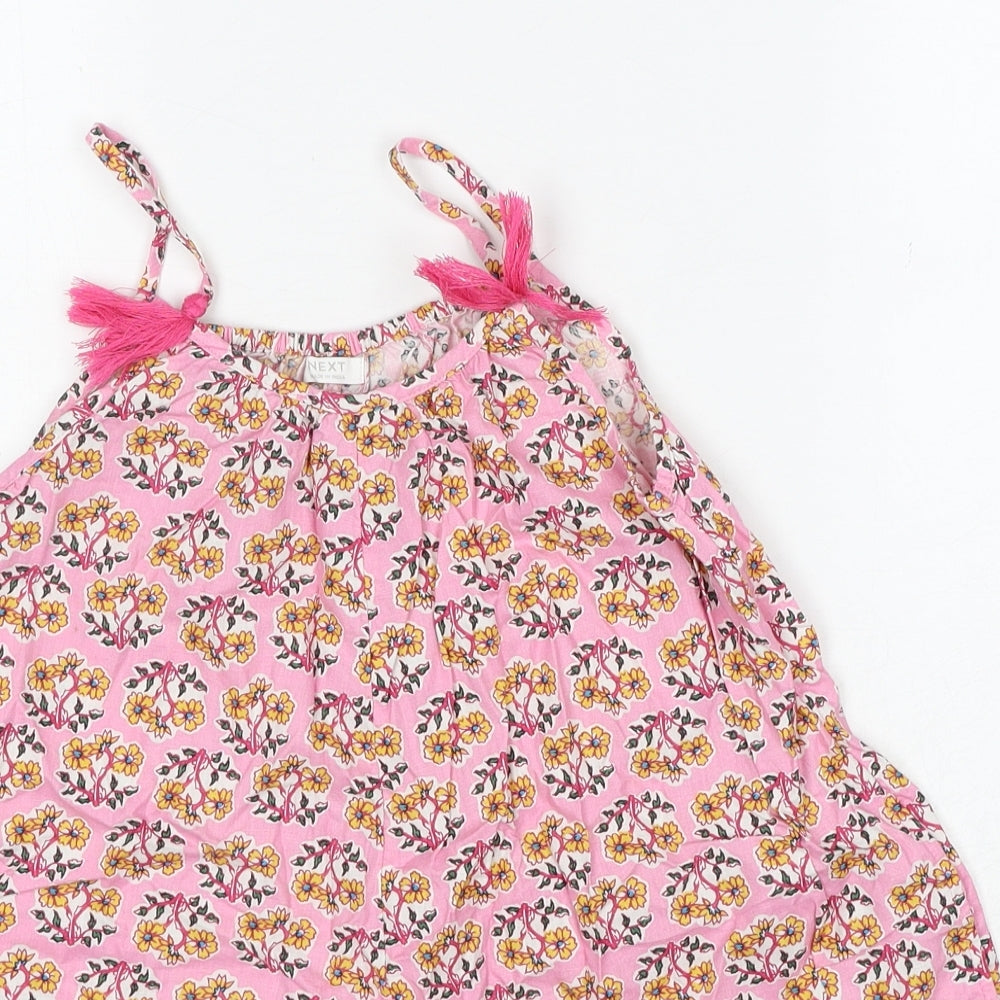 NEXT Girls Pink Floral Cotton Playsuit One-Piece Size 7-8 Years Pullover