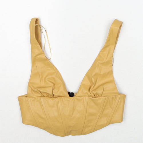 Zara Womens Beige Polyethylene Cropped Tank Size S V-Neck