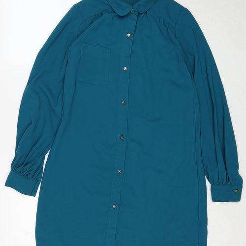 New Look Womens Blue Polyester Shirt Dress Size 8 Collared Button