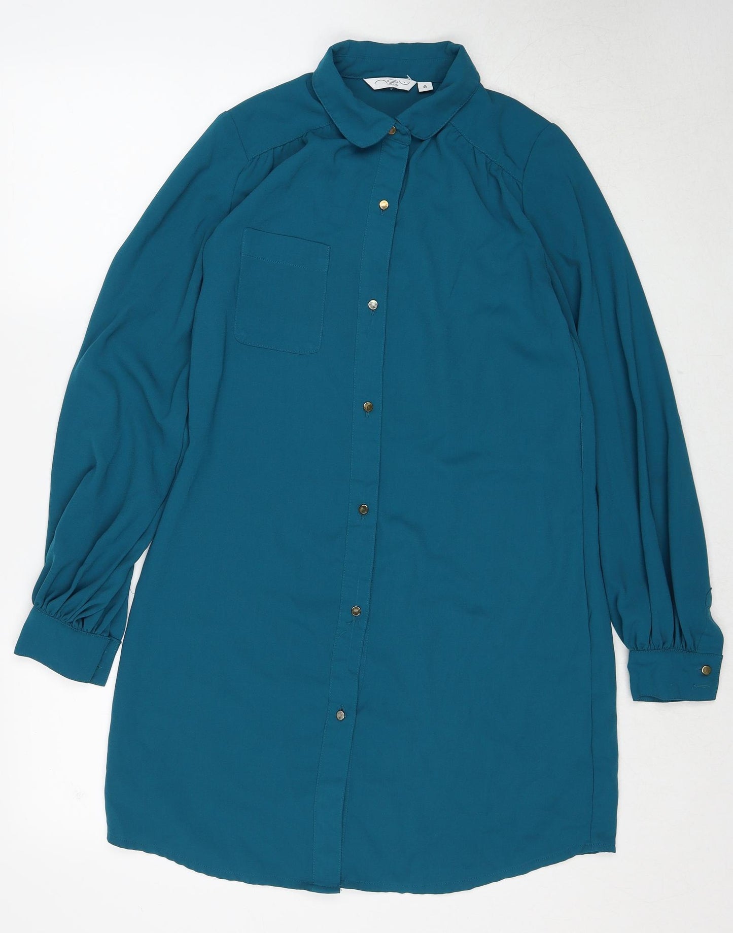 New Look Womens Blue Polyester Shirt Dress Size 8 Collared Button