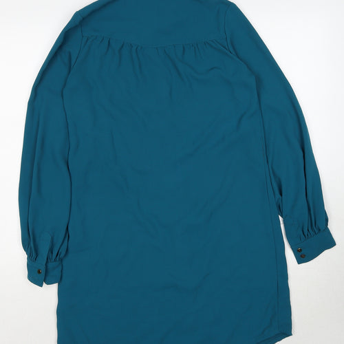 New Look Womens Blue Polyester Shirt Dress Size 8 Collared Button