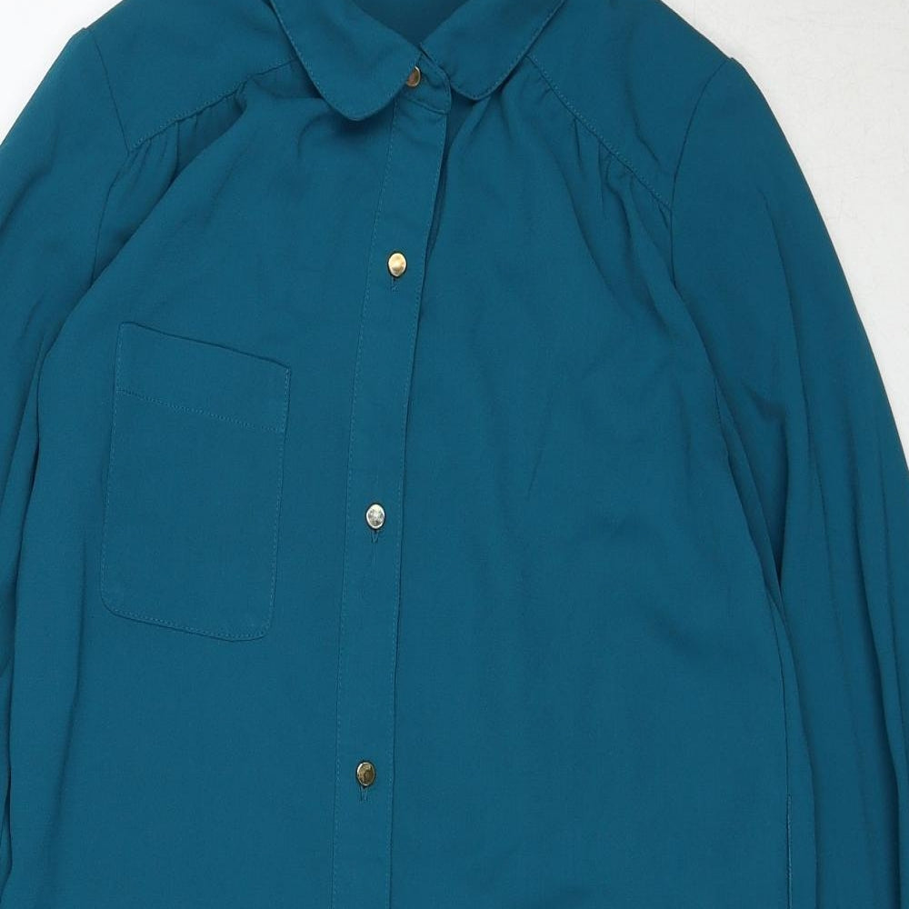 New Look Womens Blue Polyester Shirt Dress Size 8 Collared Button