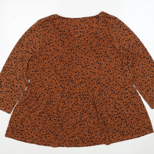 Gilli Womens Brown Geometric Polyester Basic Blouse Size L Round Neck